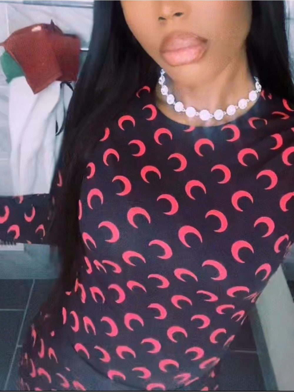 Black Bodycon Dress with Pink Crescent Moon Print